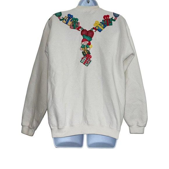 Vintage Hand Designed Cardigan Sweatshirt Womens M Christmas Holiday Well Worn - Picture 6 of 12
